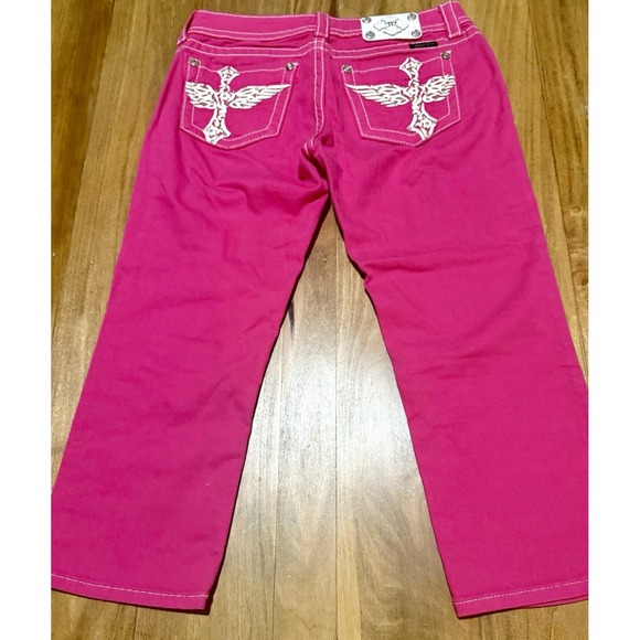 Miss Me Denim - Vintage Miss Me Pink Capri Jeans Women 29 Wing Cross Embellished Y2K Cropped